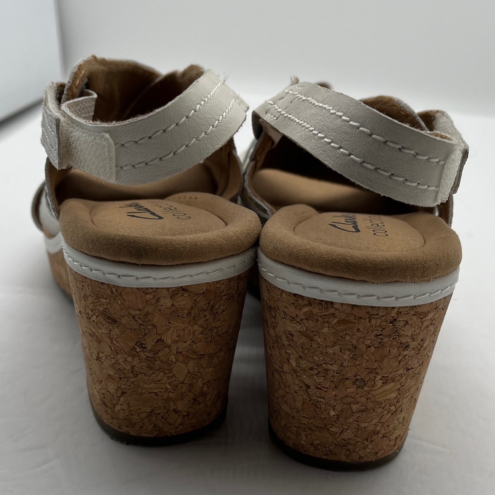 Clarks Leather Wedge Sandals Open Toe Women's 6.5 White Comfort - Picture 8 of 16